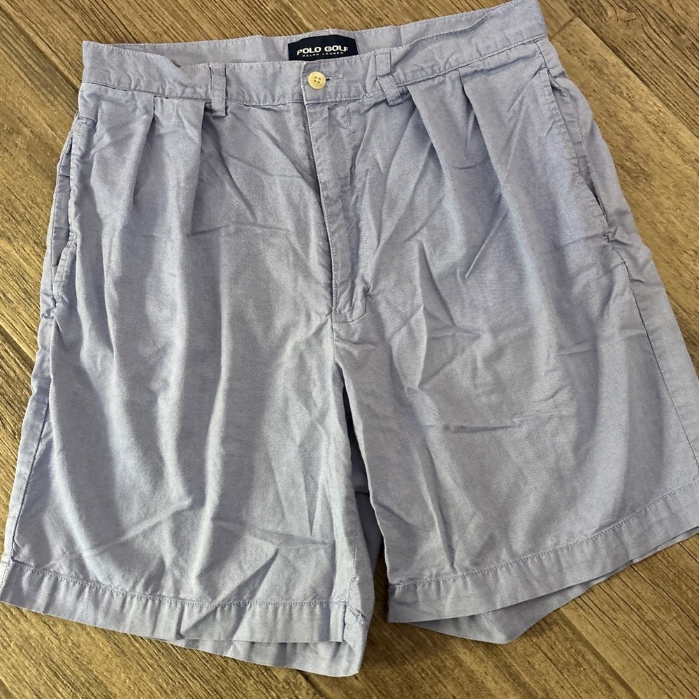 Polo Golf Ralph Lauren Shorts Mens 33 Blue Classic Golf Chino Pleated Vintage 7"